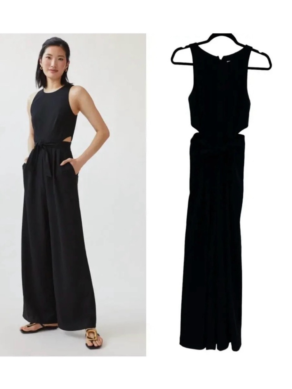 Sleeveless Black Cutout Tie-Waist Wide-Leg Jumpsuit